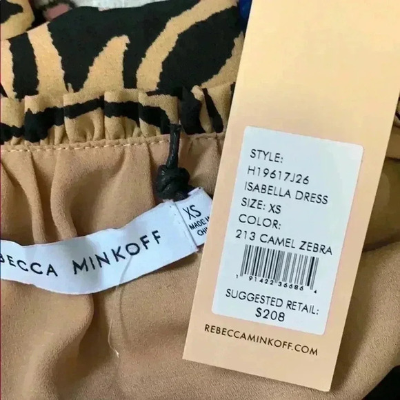 BNWT Rebecca Minkoff Isabella tiger print mini dress in camel zebra size  Xs - Picture 7 of 8